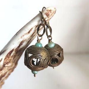 Handmade Tibetan Antique Brass Dangle Earrings